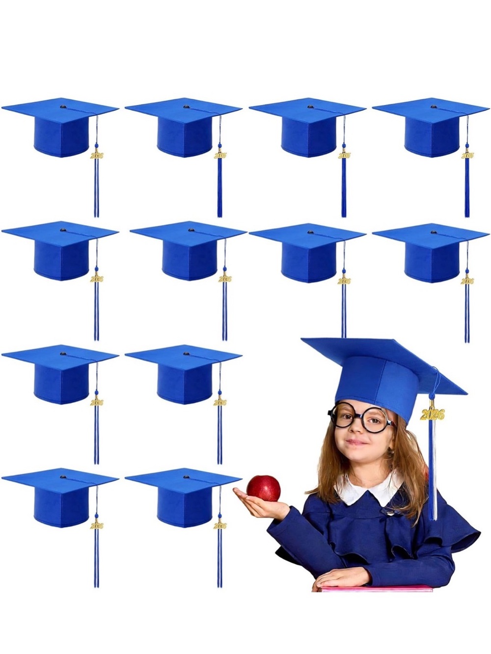 New Open Box 24 Blue Child Preschool Grad Cap Bulk Kindergarten Graduation